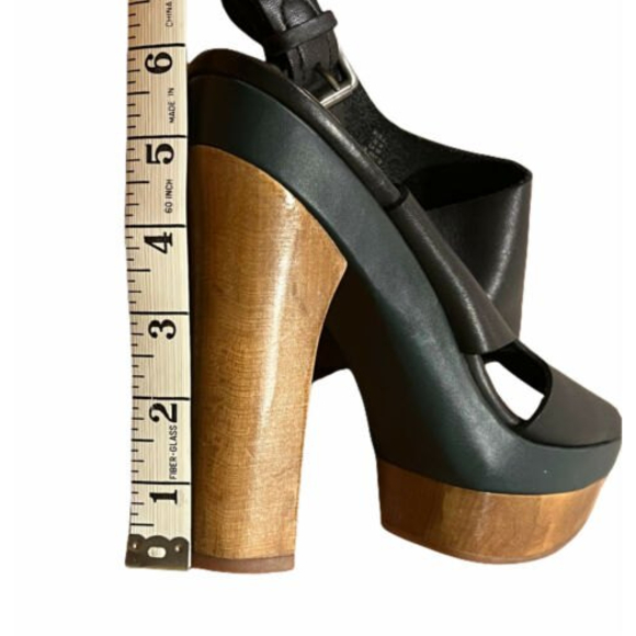 Marni for H&M Black Leather Strappy Plateau Platform Peep Toe Wooden Heels Sz 10 - Picture 11 of 12